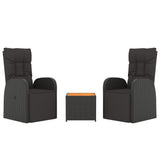 3 Piece Garden Lounge Set Black Poly Rattan&Solid Wood Acacia - Side View