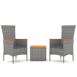 3 Piece Garden Lounge Set Grey Poly Rattan&Solid Wood Acacia - Front View