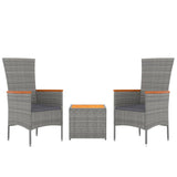 3 Piece Garden Lounge Set Grey Poly Rattan&Solid Wood Acacia - Side View