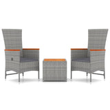 3 Piece Garden Lounge Set Grey Poly Rattan&Solid Wood Acacia - Front View