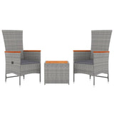 3 Piece Garden Lounge Set Grey Poly Rattan&Solid Wood Acacia - Side View