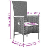 3 Piece Garden Lounge Set Grey Poly Rattan&Solid Wood Acacia - Rear View