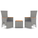 3 Piece Garden Lounge Set Grey Poly Rattan&Solid Wood Acacia - Front View