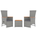 3 Piece Garden Lounge Set Grey Poly Rattan&Solid Wood Acacia - Side View