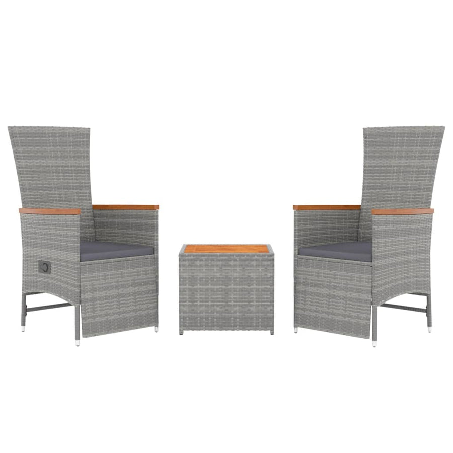 3 Piece Garden Lounge Set Grey Poly Rattan&Solid Wood Acacia