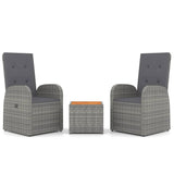 3 Piece Garden Lounge Set Grey Poly Rattan&Solid Wood Acacia - Front View