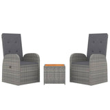 3 Piece Garden Lounge Set Grey Poly Rattan&Solid Wood Acacia - Side View