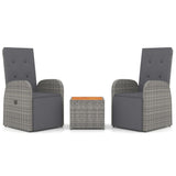3 Piece Garden Lounge Set Grey Poly Rattan&Solid Wood Acacia - Front View