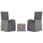 3 Piece Garden Lounge Set Grey Poly Rattan&Solid Wood Acacia