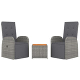 3 Piece Garden Lounge Set Grey Poly Rattan&Solid Wood Acacia - Side View
