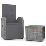 2 Piece Garden Lounge Set Grey Poly Rattan&Solid Wood Acacia - Front View