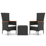3 Piece Garden Lounge Set Black Poly Rattan&Steel - Front View