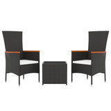 3 Piece Garden Lounge Set Black Poly Rattan&Steel - Side View