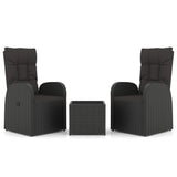 3 Piece Garden Lounge Set Black Poly Rattan&Steel - Front View