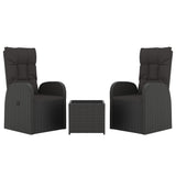 3 Piece Garden Lounge Set Black Poly Rattan&Steel - Side View