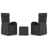 3 Piece Garden Lounge Set Black Poly Rattan&Steel - Front View