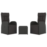 3 Piece Garden Lounge Set Black Poly Rattan&Steel - Side View