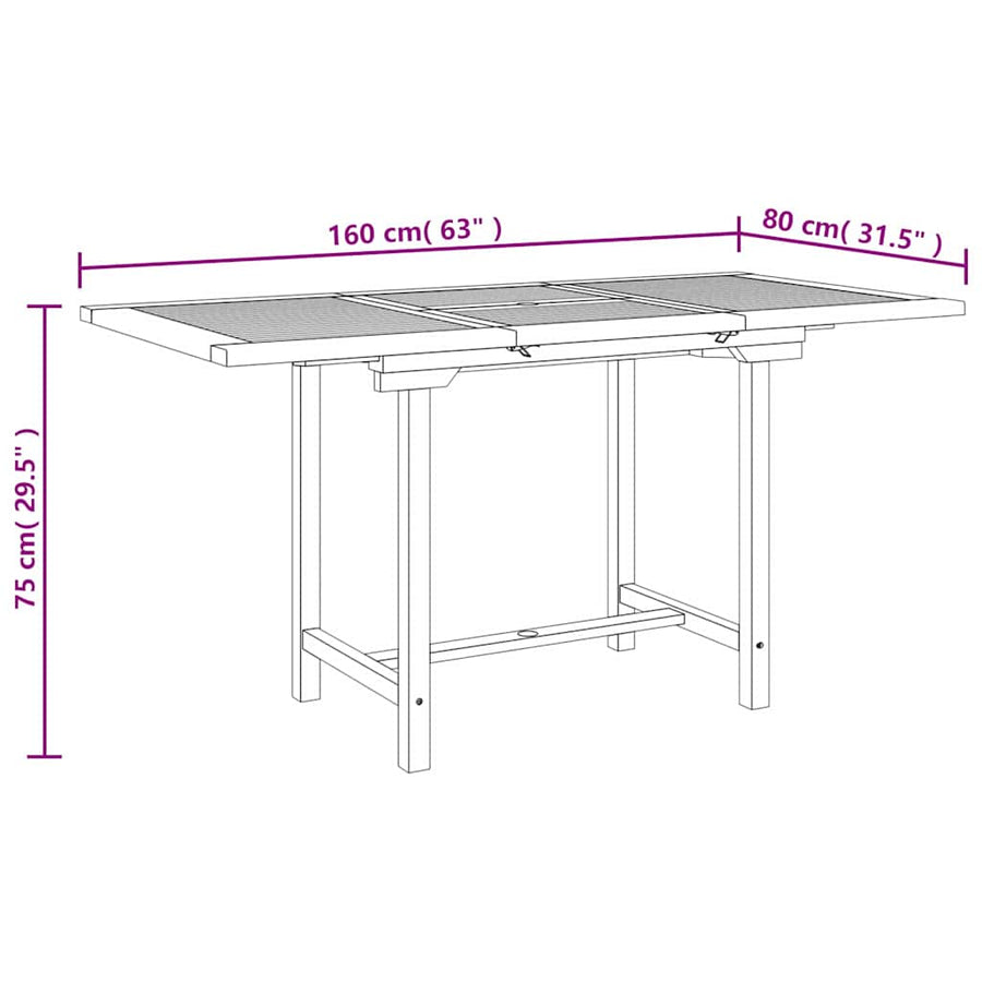 Extending Garden Table 110-160x80x75cm Solid Wood Teak