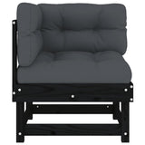 Corner Sofa with Cushions Black Solid Wood Pine - Side View
