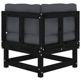 Corner Sofa with Cushions Black Solid Wood Pine - Rear View