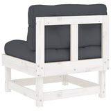 Middle Sofa with Cushions White Solid Wood Pine - Rear View