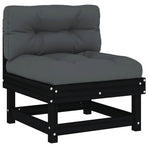 Middle Sofa with Cushions Black Solid Wood Pine