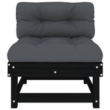 Middle Sofa with Cushions Black Solid Wood Pine - Side View