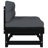 Middle Sofa with Cushions Black Solid Wood Pine - 45-Degree Angle