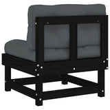 Middle Sofa with Cushions Black Solid Wood Pine - Rear View