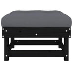 Garden Footstool with Cushion Black Solid Wood Pine