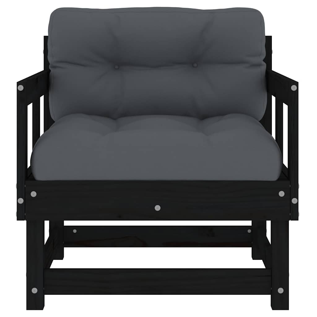 Garden Chairs with Cushions 2 pcs Black Solid Wood Pine