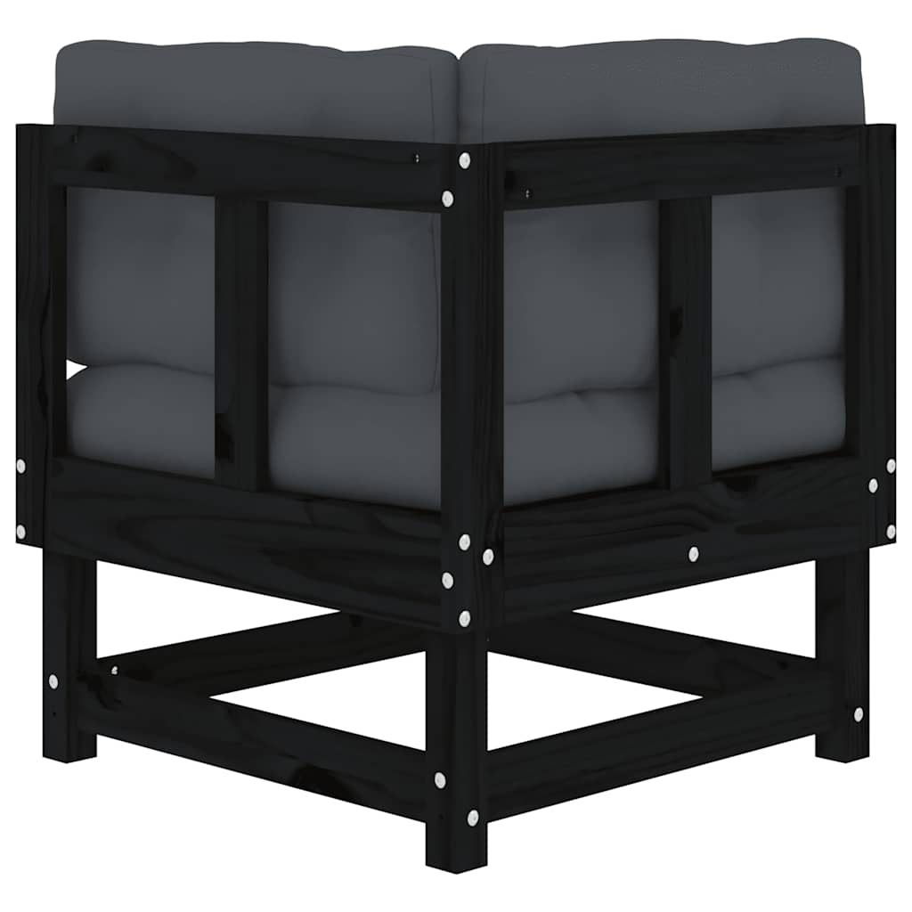 Corner Sofas with Cushions 2 pcs Black Solid Wood Pine