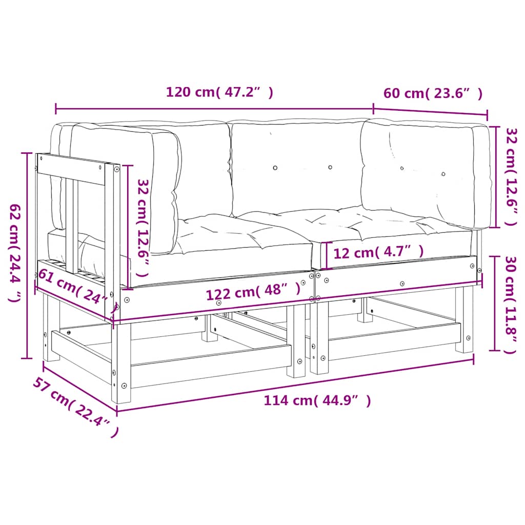 Corner Sofas with Cushions 2 pcs Black Solid Wood Pine
