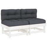 Middle Sofas with Cushions 2 pcs White Solid Wood Pine - Front View