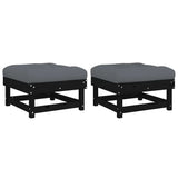 Garden Footstools with Cushions 2pcs Black Solid Wood Pine - Front View