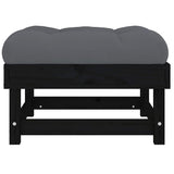 Garden Footstools with Cushions 2pcs Black Solid Wood Pine - Rear View