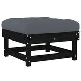 Garden Footstools with Cushions 2pcs Black Solid Wood Pine - Close-Up Angle