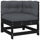 Corner Sofa with Cushions Black Solid Wood Pine - Front View