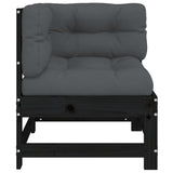 Corner Sofa with Cushions Black Solid Wood Pine - Side View