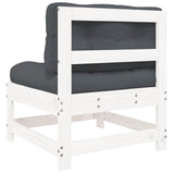 Middle Sofa with Cushions White Solid Wood Pine - 45-Degree Angle