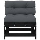 Middle Sofa with Cushions Black Solid Wood Pine - Side View