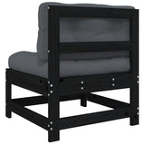 Middle Sofa with Cushions Black Solid Wood Pine - 45-Degree Angle