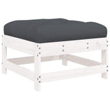 Garden Footstool with Cushion White Solid Wood Pine - Front View