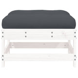 Garden Footstool with Cushion White Solid Wood Pine - Side View