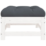 Garden Footstool with Cushion White Solid Wood Pine - Rear View