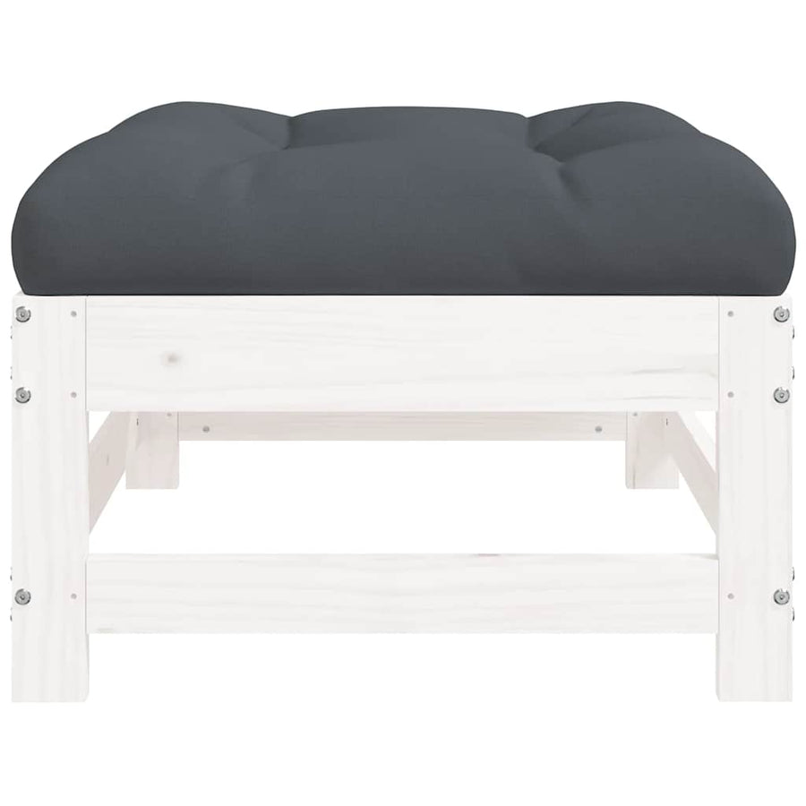 Garden Footstool with Cushion White Solid Wood Pine