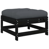 Garden Footstool with Cushion Black Solid Wood Pine - Front View