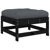Garden Footstool with Cushion Black Solid Wood Pine - 45-Degree Angle