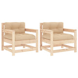 Garden Chairs with Cushions 2 pcs Solid Wood Pine - Front View
