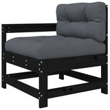 Garden Chair with Cushions Black Solid Wood Pine - Front View